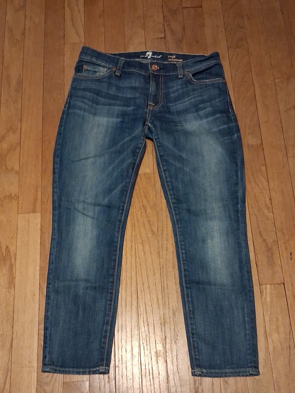7 for all mankind crop roxanne jeans 27 womens 4 mid rise stretch denim capris